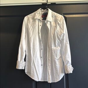 Robert Graham white Men's cotton Shirt with Patterned Cuffs